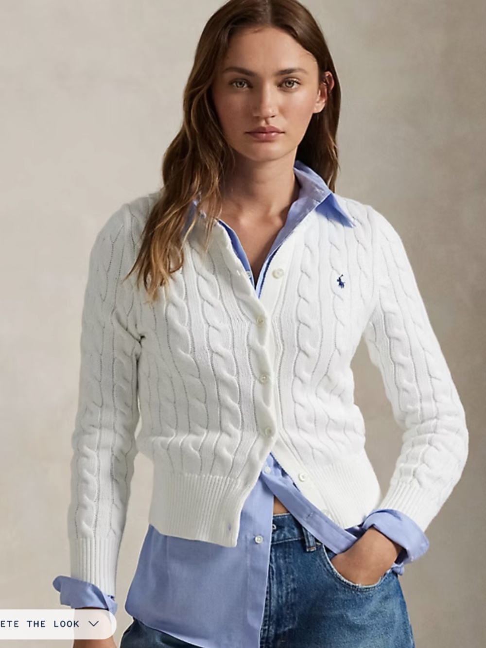 Polo Ralph Lauren Cable-Knit Cotton Crewneck Cardigan White NWT
